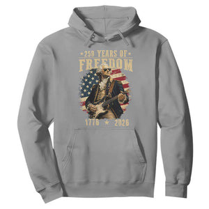 250 Years of Freedom George Washington Rock Star Hoodie Funny Electric Guitar Player Vintage American Flag 1776 to 2026 Semiquincentennial TS02 Sport Gray Print Your Wear