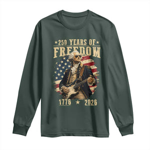 250 Years of Freedom George Washington Rock Star Long Sleeve Shirt Funny Electric Guitar Player Vintage American Flag 1776 to 2026 Semiquincentennial TS02 Dark Forest Green Print Your Wear