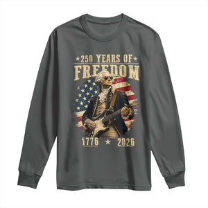 250 Years of Freedom George Washington Rock Star Long Sleeve Shirt Funny Electric Guitar Player Vintage American Flag 1776 to 2026 Semiquincentennial TS02 Dark Heather Print Your Wear