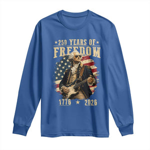 250 Years of Freedom George Washington Rock Star Long Sleeve Shirt Funny Electric Guitar Player Vintage American Flag 1776 to 2026 Semiquincentennial TS02 Royal Blue Print Your Wear