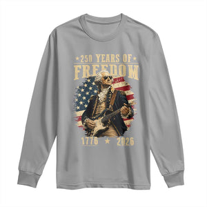 250 Years of Freedom George Washington Rock Star Long Sleeve Shirt Funny Electric Guitar Player Vintage American Flag 1776 to 2026 Semiquincentennial TS02 Sport Gray Print Your Wear