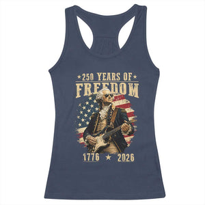 250 Years of Freedom George Washington Rock Star Racerback Tank Top Funny Electric Guitar Player Vintage American Flag 1776 to 2026 Semiquincentennial TS02 Navy Print Your Wear