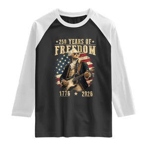 250 Years of Freedom George Washington Rock Star Raglan Shirt Funny Electric Guitar Player Vintage American Flag 1776 to 2026 Semiquincentennial TS02 Black White Print Your Wear