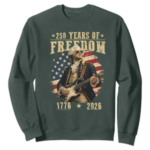 250 Years of Freedom George Washington Rock Star Sweatshirt Funny Electric Guitar Player Vintage American Flag 1776 to 2026 Semiquincentennial TS02 Dark Forest Green Print Your Wear