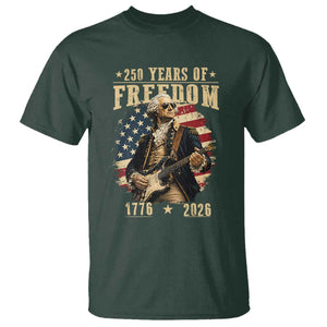 250 Years of Freedom George Washington Rock Star T Shirt Funny Electric Guitar Player Vintage American Flag 1776 to 2026 Semiquincentennial TS02 Dark Forest Green Print Your Wear