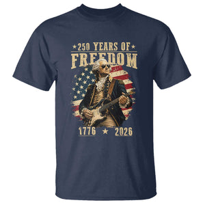 250 Years of Freedom George Washington Rock Star T Shirt Funny Electric Guitar Player Vintage American Flag 1776 to 2026 Semiquincentennial TS02 Navy Print Your Wear