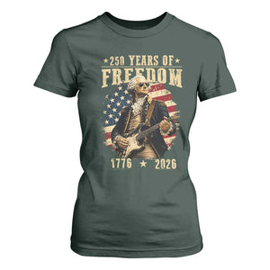 250 Years of Freedom George Washington Rock Star T Shirt For Women Funny Electric Guitar Player Vintage American Flag 1776 to 2026 Semiquincentennial TS02 Dark Forest Green Print Your Wear