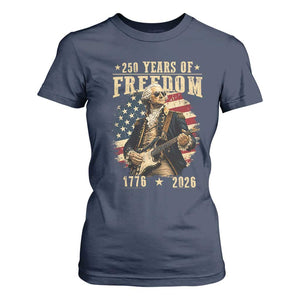 250 Years of Freedom George Washington Rock Star T Shirt For Women Funny Electric Guitar Player Vintage American Flag 1776 to 2026 Semiquincentennial TS02 Navy Print Your Wear
