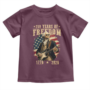 250 Years of Freedom George Washington Rock Star Toddler T Shirt Funny Electric Guitar Player Vintage American Flag 1776 to 2026 Semiquincentennial TS02 Maroon Print Your Wear