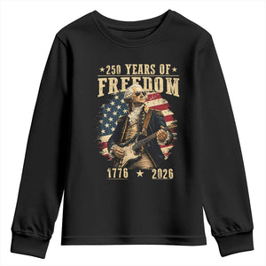 250 Years of Freedom George Washington Rock Star Youth Sweatshirt Funny Electric Guitar Player Vintage American Flag 1776 to 2026 Semiquincentennial TS02 Black Print Your Wear