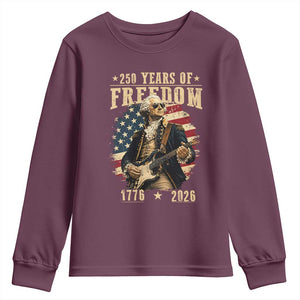 250 Years of Freedom George Washington Rock Star Youth Sweatshirt Funny Electric Guitar Player Vintage American Flag 1776 to 2026 Semiquincentennial TS02 Maroon Print Your Wear