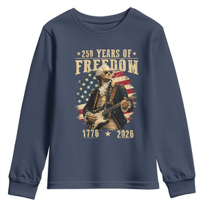 250 Years of Freedom George Washington Rock Star Youth Sweatshirt Funny Electric Guitar Player Vintage American Flag 1776 to 2026 Semiquincentennial TS02 Navy Print Your Wear