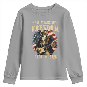 250 Years of Freedom George Washington Rock Star Youth Sweatshirt Funny Electric Guitar Player Vintage American Flag 1776 to 2026 Semiquincentennial TS02 Sport Gray Print Your Wear