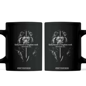 Christian Dad Lion of Judah Cross Spiritual Warrior Coffee Mug Fatherhood Is Kingdom Work Proverbs 22:6 Religious Fathers Day