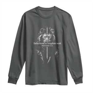 Christian Dad Lion of Judah Cross Spiritual Warrior Long Sleeve Shirt Fatherhood Is Kingdom Work Proverbs 22:6 Religious Fathers Day