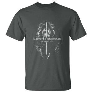 Christian Dad Lion of Judah Cross Spiritual Warrior T Shirt Fatherhood Is Kingdom Work Proverbs 22:6 Religious Fathers Day