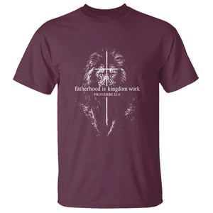 Christian Dad Lion of Judah Cross Spiritual Warrior T Shirt Fatherhood Is Kingdom Work Proverbs 22:6 Religious Fathers Day