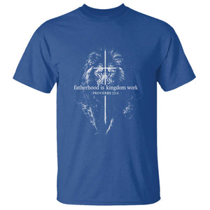 Christian Dad Lion of Judah Cross Spiritual Warrior T Shirt Fatherhood Is Kingdom Work Proverbs 22:6 Religious Fathers Day