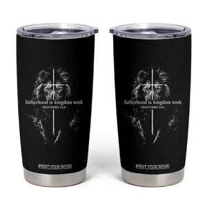 Christian Dad Lion of Judah Cross Spiritual Warrior Tumbler Cup Fatherhood Is Kingdom Work Proverbs 22:6 Religious Fathers Day
