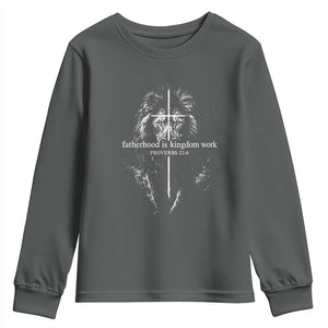 Christian Dad Lion of Judah Cross Spiritual Warrior Youth Sweatshirt Fatherhood Is Kingdom Work Proverbs 22:6 Religious Fathers Day