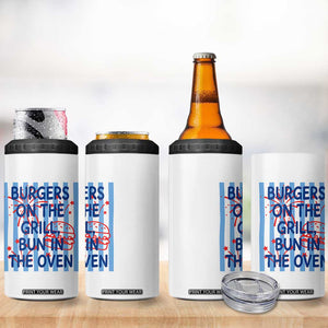 Patriotic 4th of July Pregnancy Announcement Preppy Style 4 in 1 Can Cooler Tumbler Burgers On The Grill Bun In The Oven Summer BBQ