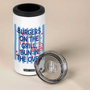 Patriotic 4th of July Pregnancy Announcement Preppy Style 4 in 1 Can Cooler Tumbler Burgers On The Grill Bun In The Oven Summer BBQ