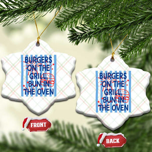 Patriotic 4th of July Pregnancy Announcement Preppy Style Ceramic Ornament Burgers On The Grill Bun In The Oven Summer BBQ