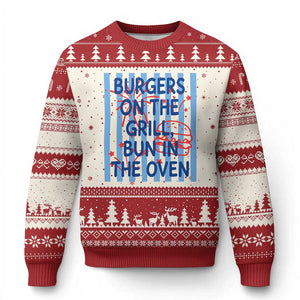 Patriotic 4th of July Pregnancy Announcement Preppy Style Ugly Christmas Sweater Burgers On The Grill Bun In The Oven Summer BBQ