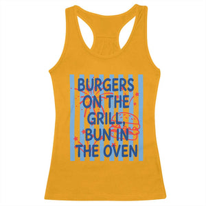 Patriotic 4th of July Pregnancy Announcement Preppy Style Racerback Tank Top Burgers On The Grill Bun In The Oven Summer BBQ