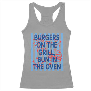 Patriotic 4th of July Pregnancy Announcement Preppy Style Racerback Tank Top Burgers On The Grill Bun In The Oven Summer BBQ