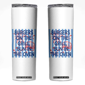 Patriotic 4th of July Pregnancy Announcement Preppy Style Skinny Tumbler Burgers On The Grill Bun In The Oven Summer BBQ