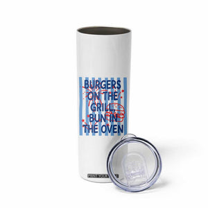 Patriotic 4th of July Pregnancy Announcement Preppy Style Skinny Tumbler Burgers On The Grill Bun In The Oven Summer BBQ