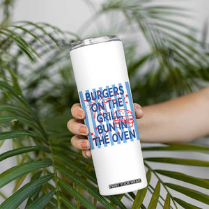 Patriotic 4th of July Pregnancy Announcement Preppy Style Skinny Tumbler Burgers On The Grill Bun In The Oven Summer BBQ