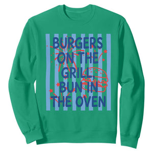 Patriotic 4th of July Pregnancy Announcement Preppy Style Sweatshirt Burgers On The Grill Bun In The Oven Summer BBQ