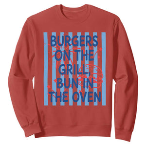 Patriotic 4th of July Pregnancy Announcement Preppy Style Sweatshirt Burgers On The Grill Bun In The Oven Summer BBQ