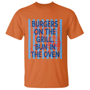 Patriotic 4th of July Pregnancy Announcement Preppy Style T Shirt Burgers On The Grill Bun In The Oven Summer BBQ