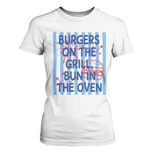 Patriotic 4th of July Pregnancy Announcement Preppy Style T Shirt For Women Burgers On The Grill Bun In The Oven Summer BBQ