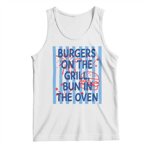 Patriotic 4th of July Pregnancy Announcement Preppy Style Tank Top Burgers On The Grill Bun In The Oven Summer BBQ