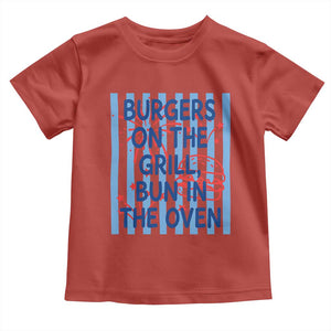 Patriotic 4th of July Pregnancy Announcement Preppy Style Toddler T Shirt Burgers On The Grill Bun In The Oven Summer BBQ