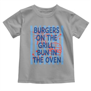 Patriotic 4th of July Pregnancy Announcement Preppy Style Toddler T Shirt Burgers On The Grill Bun In The Oven Summer BBQ