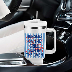 Patriotic 4th of July Pregnancy Announcement Preppy Style Tumbler With Handle Burgers On The Grill Bun In The Oven Summer BBQ