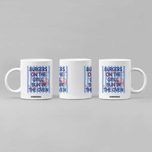 Patriotic 4th of July Pregnancy Announcement Preppy Style Coffee Mug Burgers On The Grill Bun In The Oven Summer BBQ