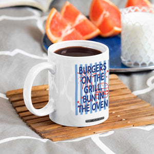 Patriotic 4th of July Pregnancy Announcement Preppy Style Coffee Mug Burgers On The Grill Bun In The Oven Summer BBQ