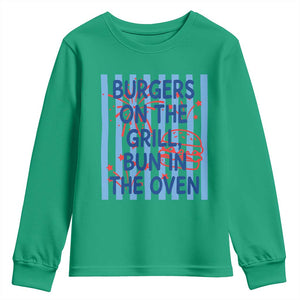 Patriotic 4th of July Pregnancy Announcement Preppy Style Youth Sweatshirt Burgers On The Grill Bun In The Oven Summer BBQ