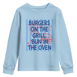 Patriotic 4th of July Pregnancy Announcement Preppy Style Youth Sweatshirt Burgers On The Grill Bun In The Oven Summer BBQ