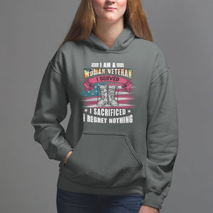 Female Veteran Hoodie I Am A Woman Veteran I Served I Sacrificed I Regret Nothing American Flag Combat Boots TS02 Dark Heather Printyourwear