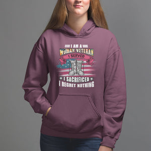 Female Veteran Hoodie I Am A Woman Veteran I Served I Sacrificed I Regret Nothing American Flag Combat Boots TS02 Maroon Printyourwear