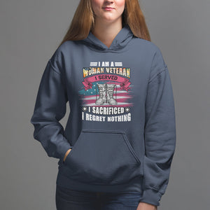 Female Veteran Hoodie I Am A Woman Veteran I Served I Sacrificed I Regret Nothing American Flag Combat Boots TS02 Navy Printyourwear