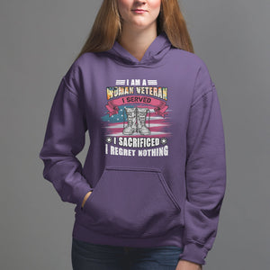 Female Veteran Hoodie I Am A Woman Veteran I Served I Sacrificed I Regret Nothing American Flag Combat Boots TS02 Purple Printyourwear