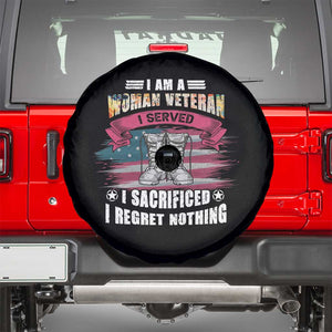 Female Veteran Spare Tire Cover I Am A Woman Veteran I Served I Sacrificed I Regret Nothing American Flag Combat Boots TS02 Black Print Your Wear